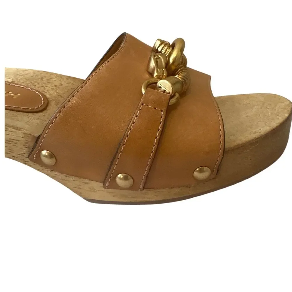 Tory Burch Jessa Leather Wood Sandals Size 8‎